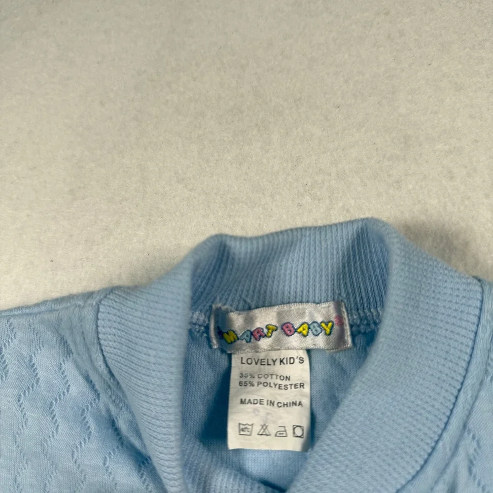 Smart Baby Blue Quilted Knit Romper Teddy Bear Puppy Applique Snap Front 6-9m